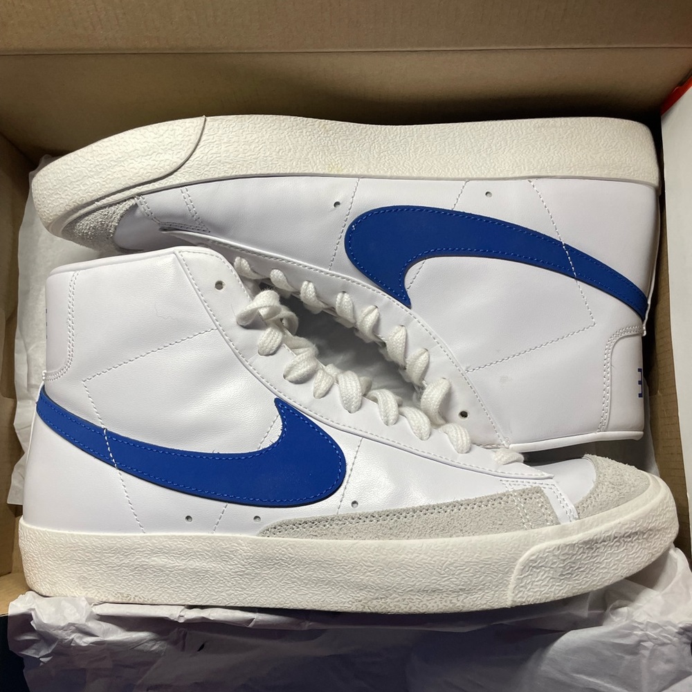 White and royal blue Nike blazers